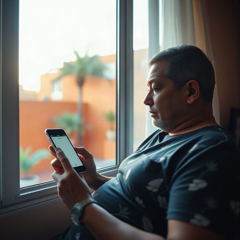 Morador de Salvador agendando um serviço pelo smartphone em ambiente com luz natural